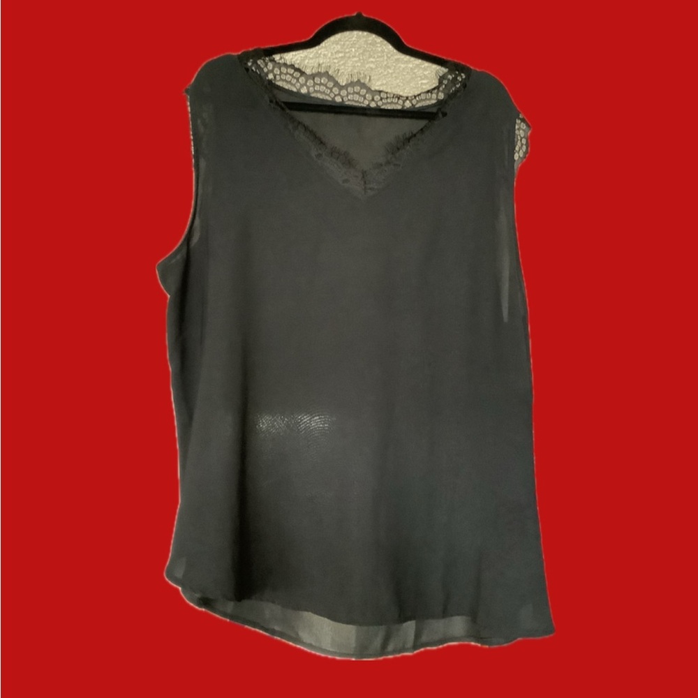 Black Sheer Lace-Trim Cami Blouse – Size 4XL